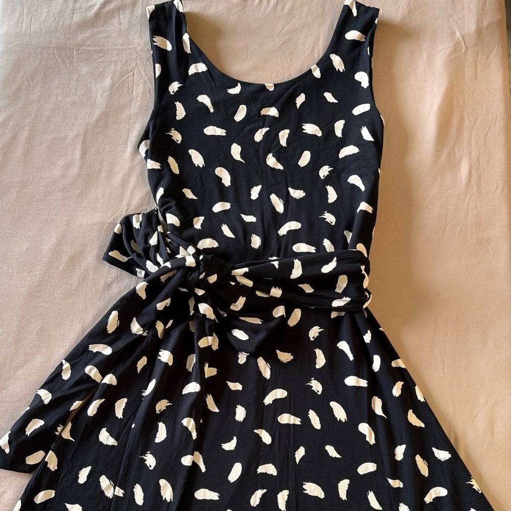 Boden Black White Brushstroke Jersey Tie Waist Midi Dress WW063 US 8L - Picture 3 of 7